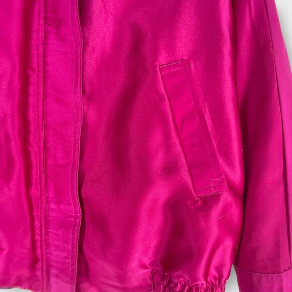 Vintage 80s Silk Reversible Jacket Funky Geometric Solid Fuschia Pink Oversized - Picture 7 of 10